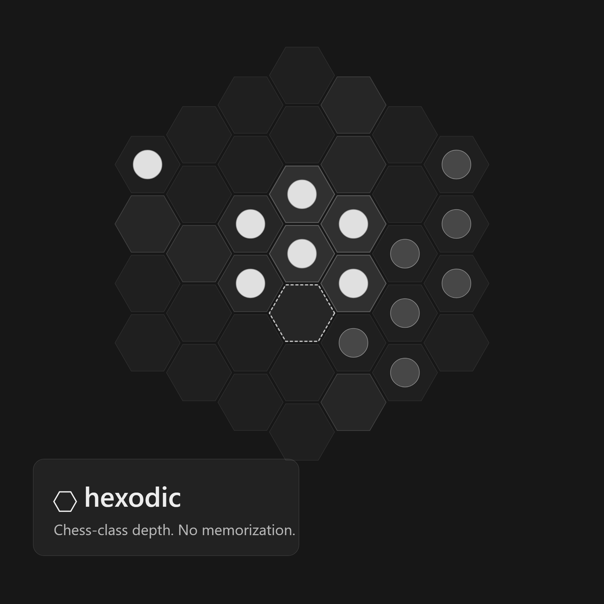 Hexodic key art, 1:1 square crop, for social profile and thumbnail use.